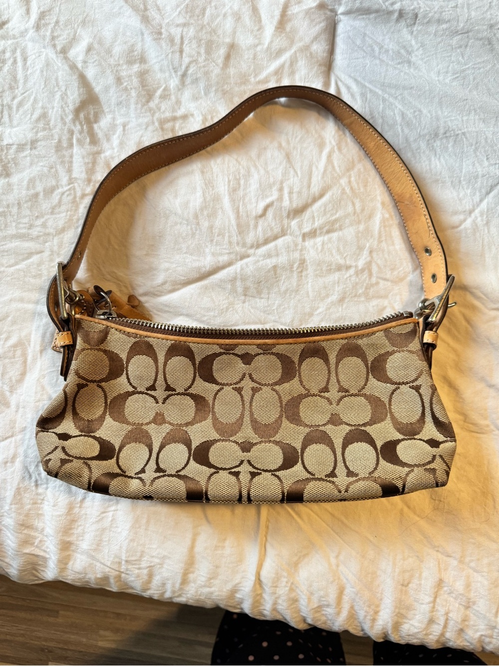 Coach Tan and Brown Signature Canvas Shoulder Bag